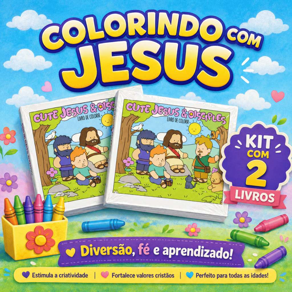 Livro De Colorir Cristão Infantil Jesus Cute Kit 1 Ou 2 Unidades