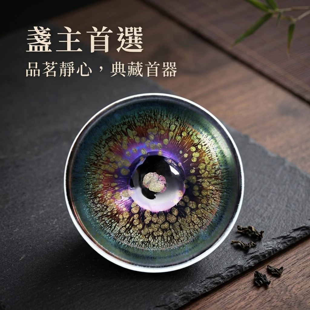 [Jianzhan Master Cup] Jianyang Colorido Obsidian Change Tianmu Zhan Forno Copo De Gotejamento De Óleo Pessoal Dedicado P