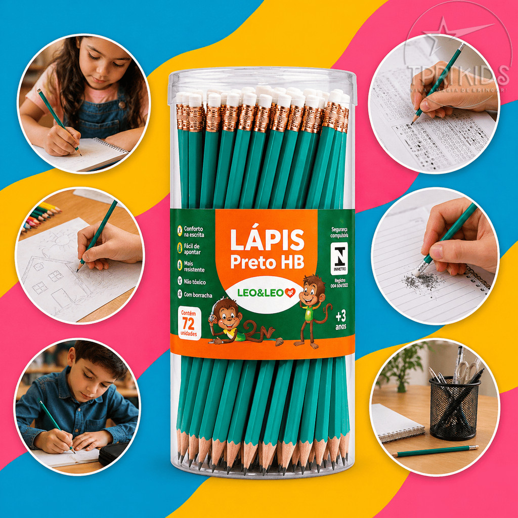 Kit 18 a 72 Lápis de Escrever HB Sextavado com Borracha Escolar Escritório Desenho Pintar Preto