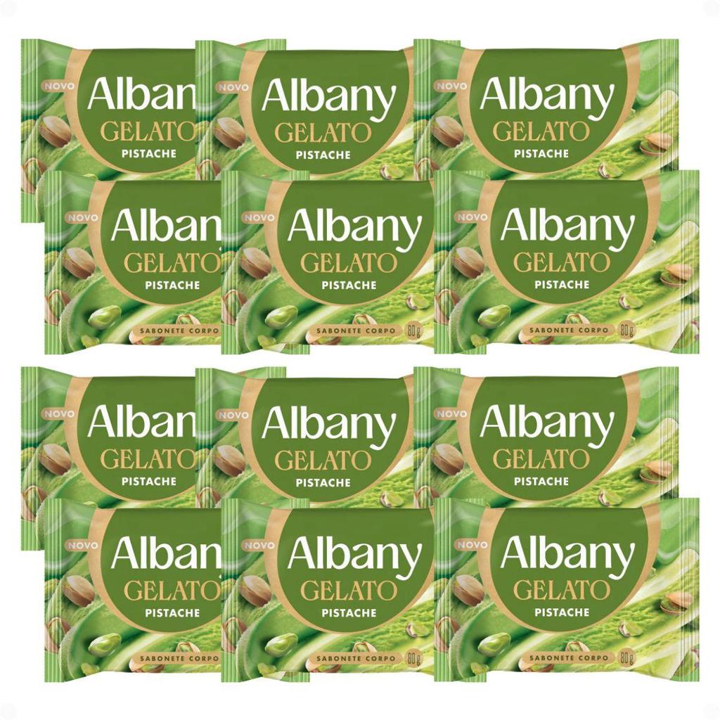 Kit Albany Sabonete Corporal Em Barra Gelato Pistache 80g Com 12