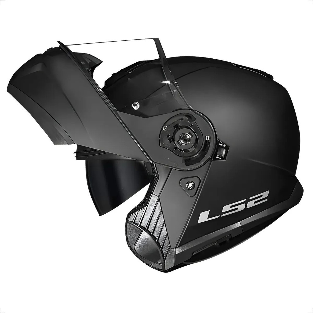 Capacete Escamoteavel Ls2 Strobe 2 FF908 Preto Fosco Com Viseira Solar Interna Masculino Feminino Robocop Articulado