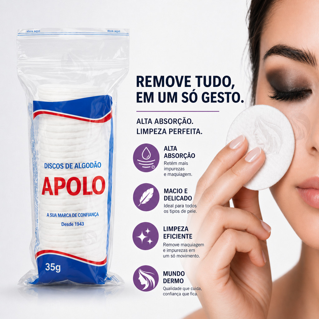Algodão Disco Hidrófilo Apolo 35g Limpeza de Pele e Remoção de Maquiagem - ENVIO IMEDIATO
