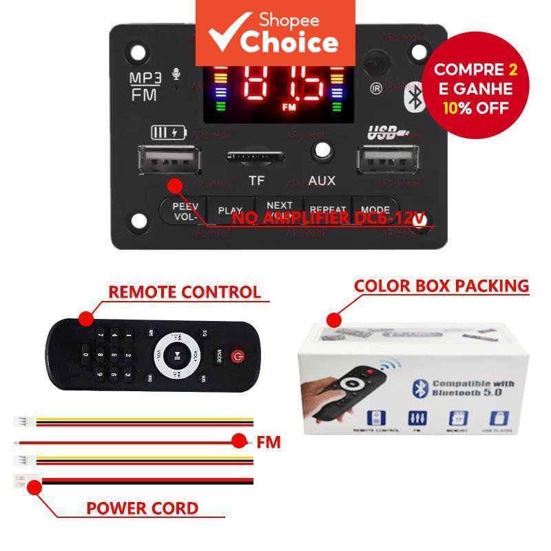 Placa Amplificadora Bluetooth 5.0 Com Rádio FM USB Módulo Misturador De Áudio Para Carro Mãos-Livres Elite