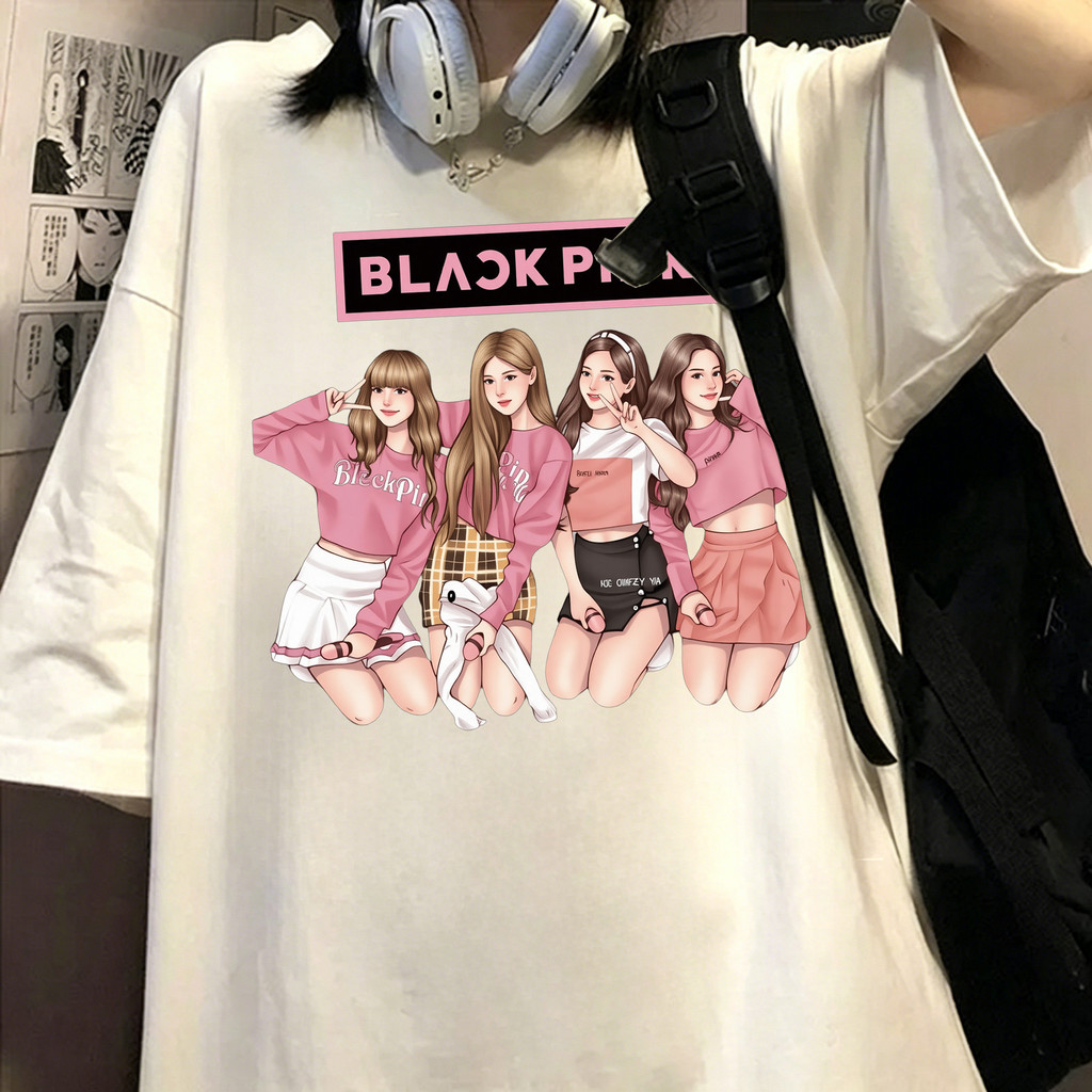 [Camiseta Premium em Algodão Puro]TT Camiseta Short - Sleeve Blackpink Fans Unisex Rosa Pop - Culture Estilo K - Pop Dia