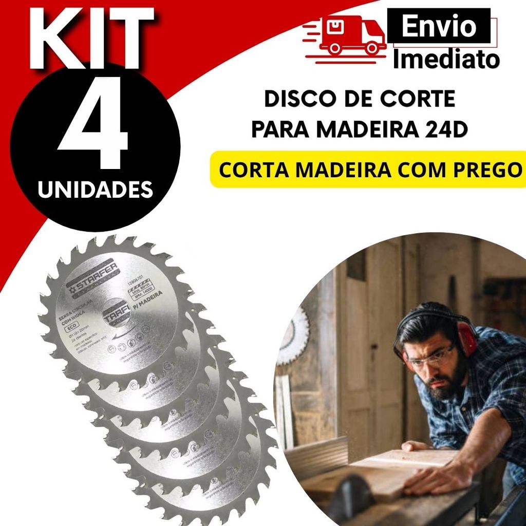 Disco 24D para Madeira Multiuso Desbaste Escultura e Marcenaria 4, 3, 2 ou 1 Peça, Acabamentos, Construção, Carpintaria