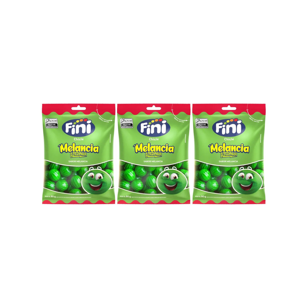 Kit 03 Fini Chicle Melancia 80g Pacote Azedinha