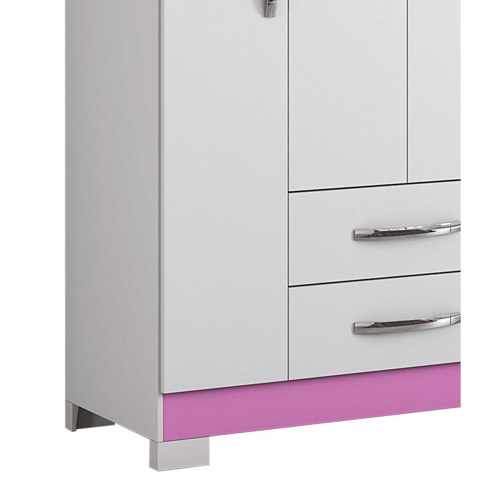Guarda-Roupa Roupeiro para Quarto de Solteiro Nazta 3 Portas 2 Gavetas Moderno Rosa - MoveisAqui · foto 2