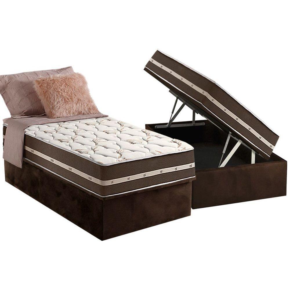 Conjunto Box Baú Solteiro: Colchão Molas Anjos Superlastic Classic + Base CRC Suede Brown(88x188)