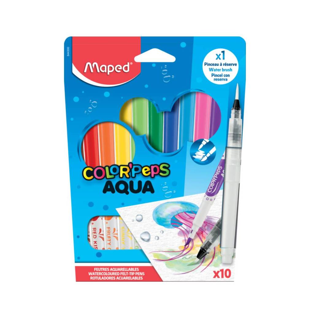Caneta hidrográfica Color'Peps Aqua com 10 cores e 1 Water Brush 844300 Maped