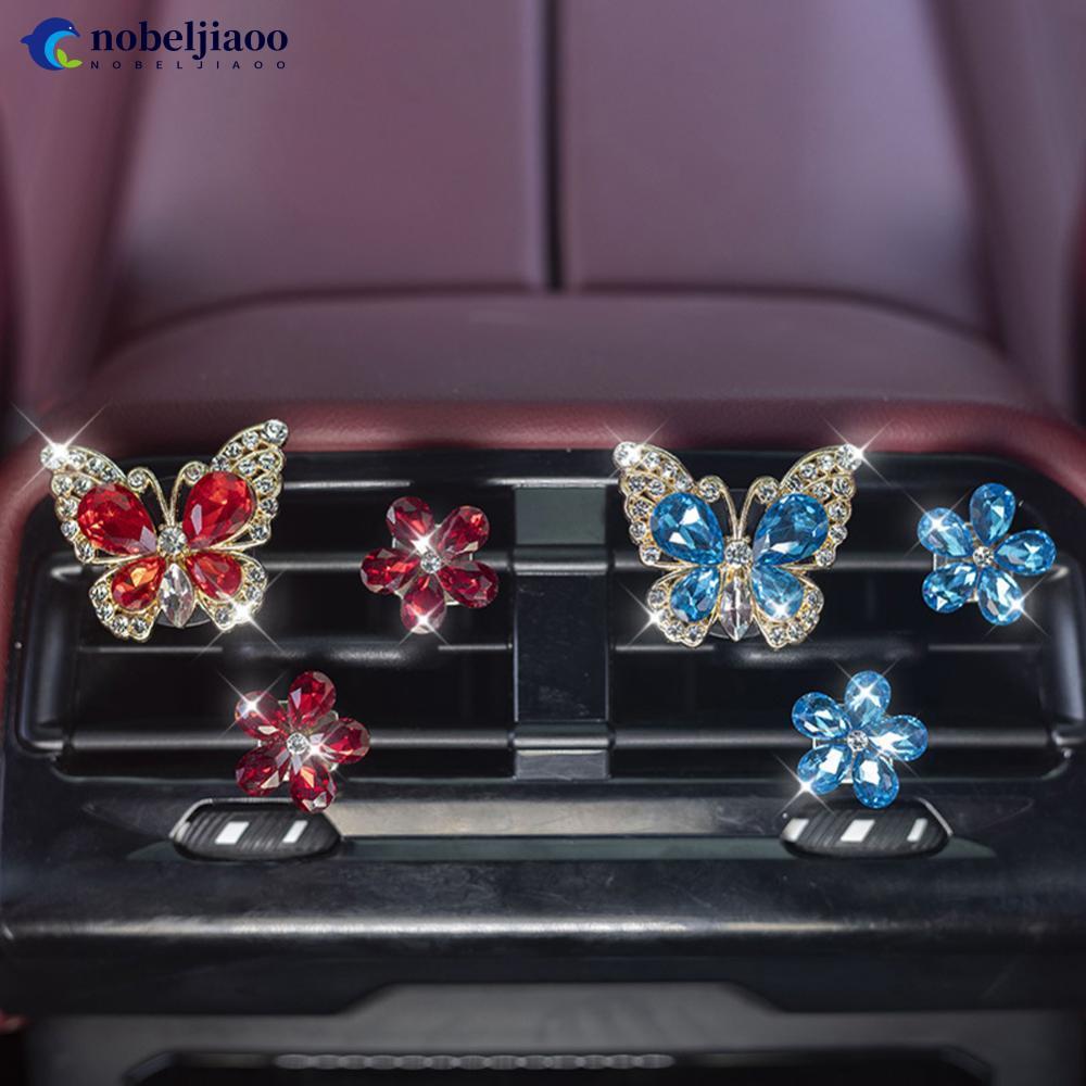 NOBELJIAOO 3 Peças De Cristal Borboleta E Flor Clipe De Perfume Para Ventilação De Carro Saída De Ar Difusor De Aromater