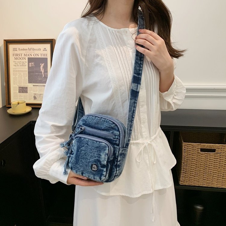 Bolsa transversal retrô de jeans, bolsa pequena quadrada para o dia a dia, bolsa feminina elegante.