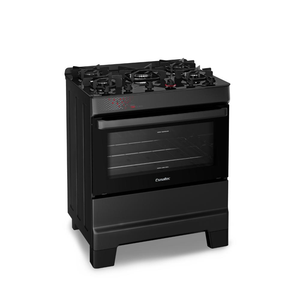 Fogão a Gás Esmaltec Ideal Top Glass 5 Bocas 84L Preto Acendimento Automático Top Control