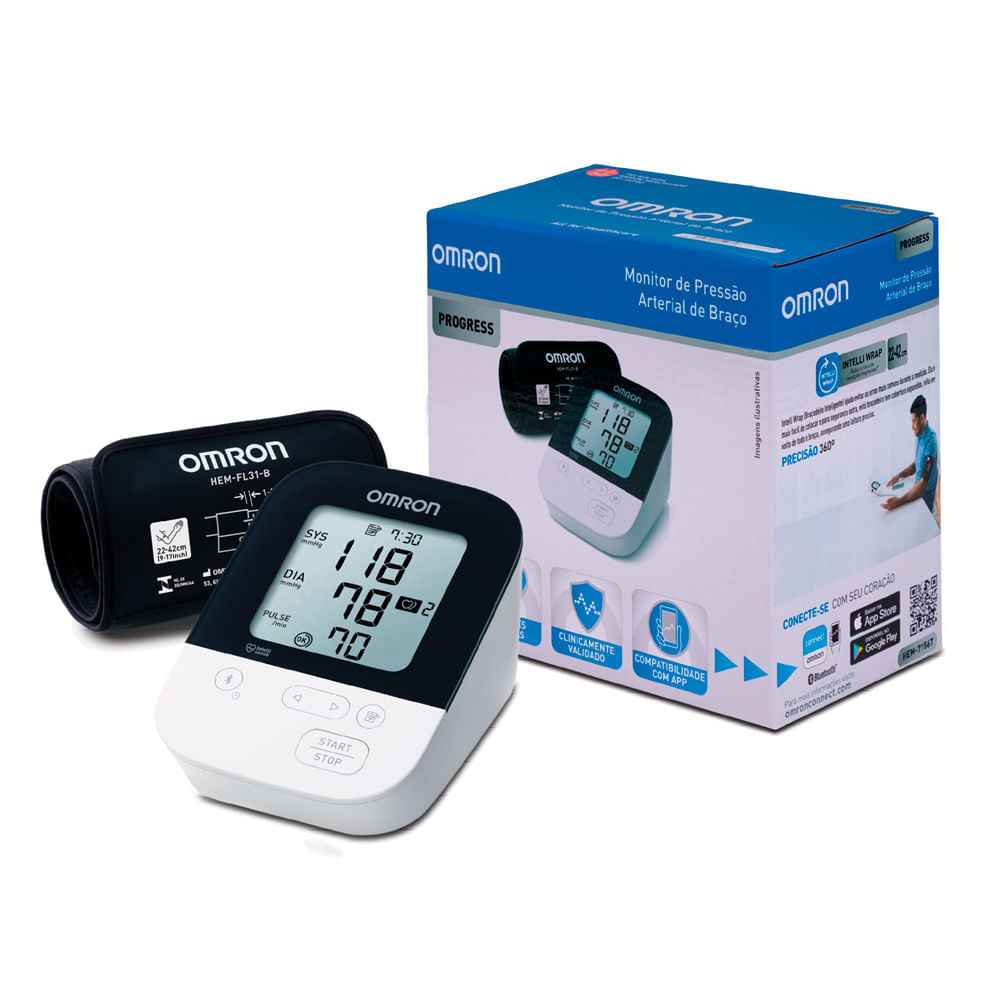 Monitor de Pressão Arterial Omron Progress Automático Braço HEM-7156T com 1 Unidade