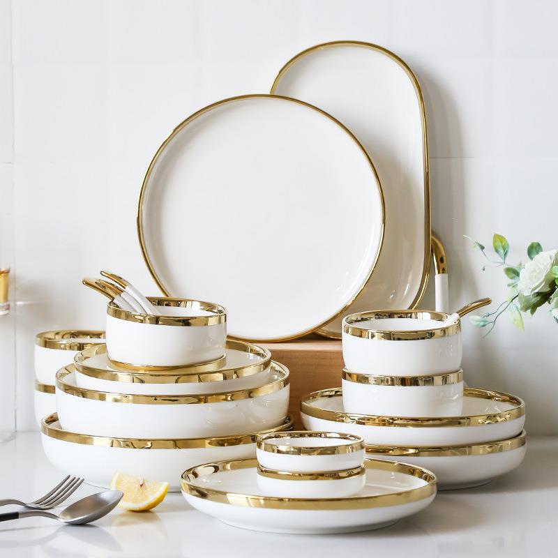 Conjunto de talheres de cerâmica Phnom Penh, luz europeia, luxo, pratos domésticos, prato de sopa, tigela de arroz, tige