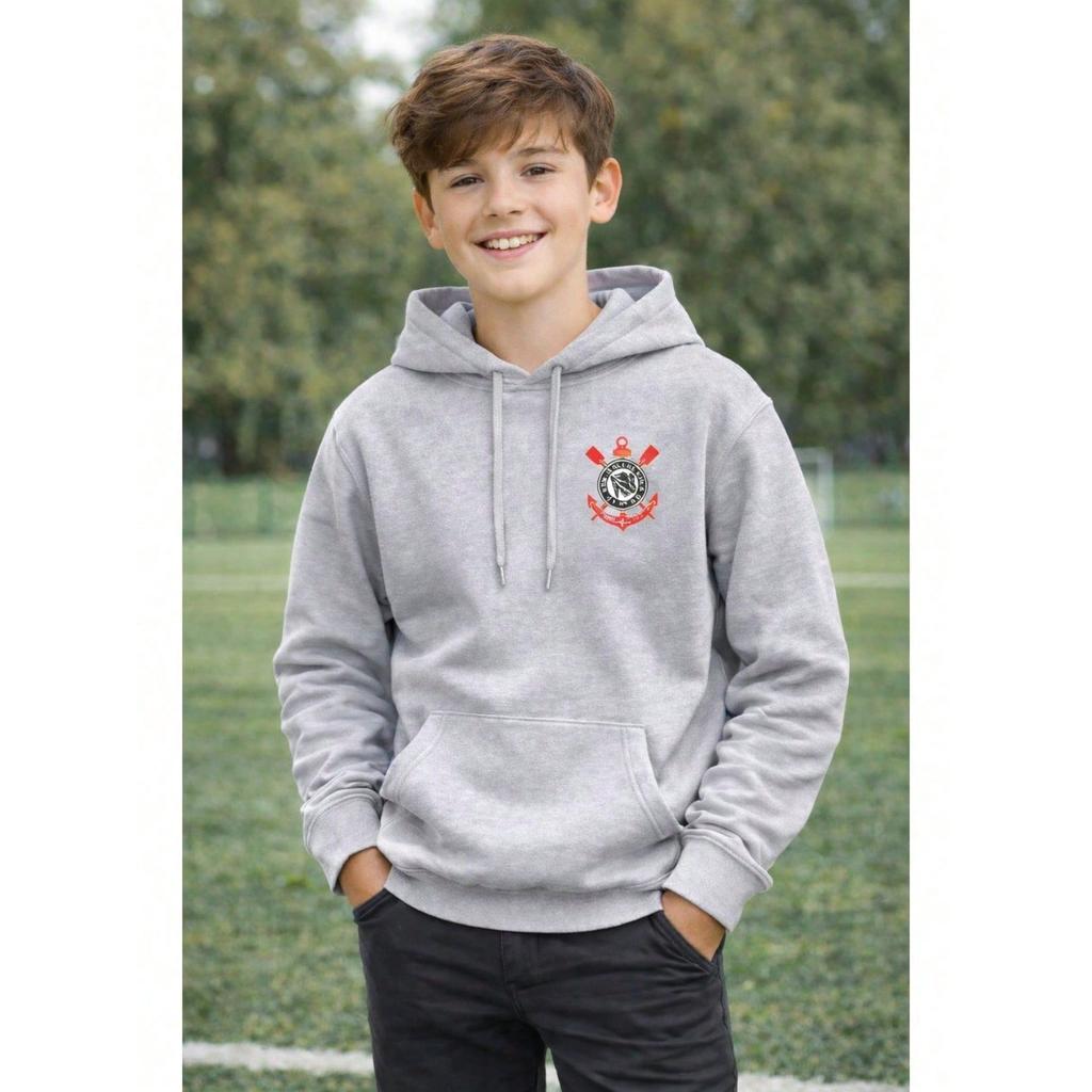 Moletom agasalho infantil e juvenil unissex Corinthians canguru flanelado com bolsos para meninos e meninas times timão