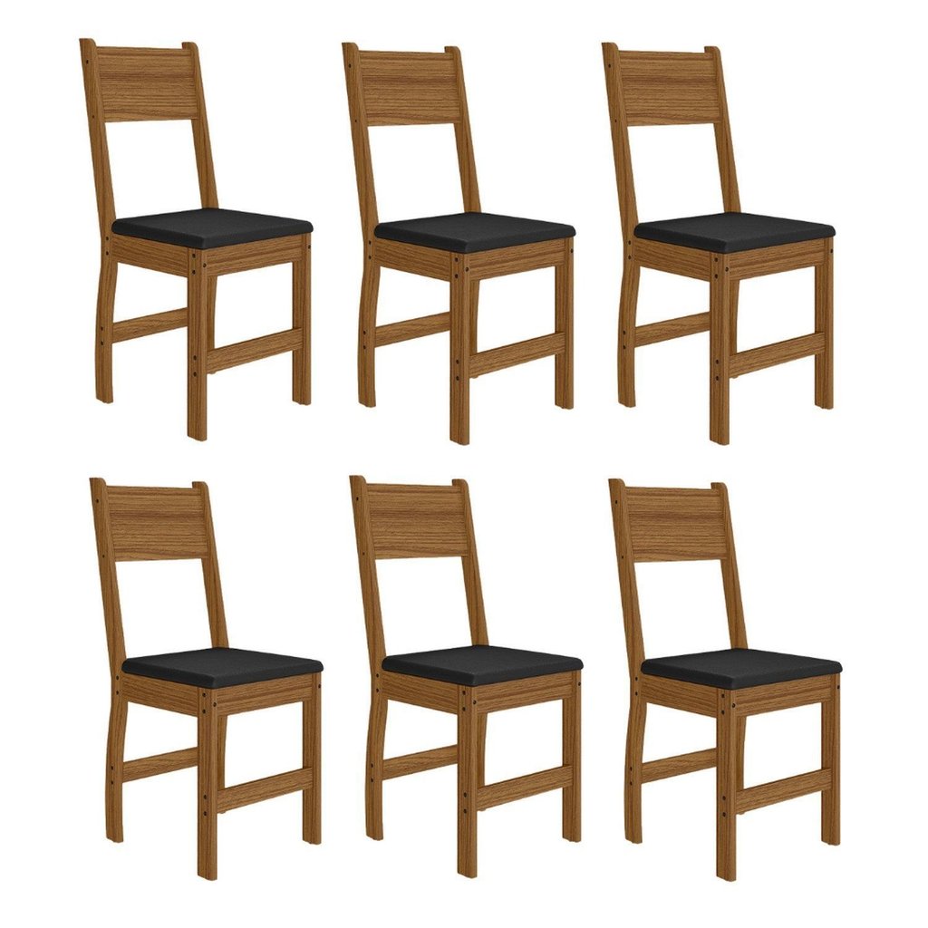 Kit 6 Cadeiras de Jantar MDF Milano Laranja/Carvalho/Preto Carvalho/Preto