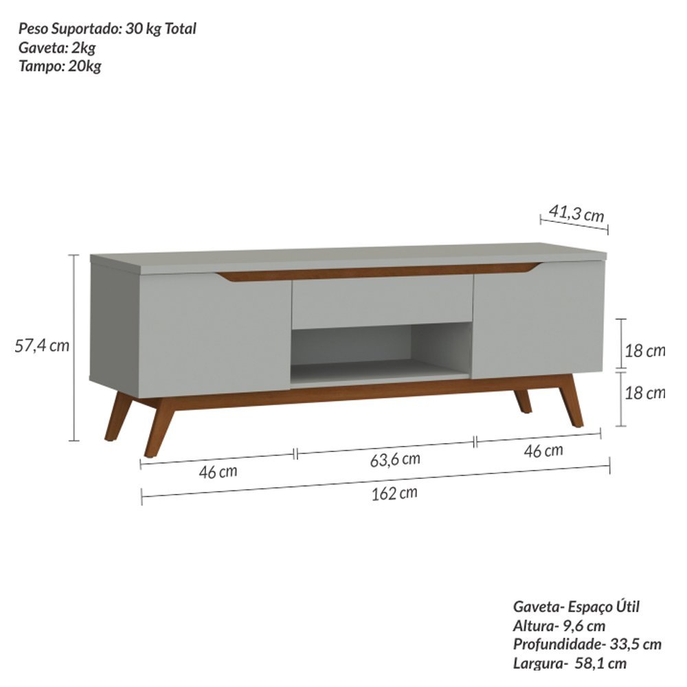Rack Retrô para TV até 55 Polegadas MDF 162cm Pés em Madeira Maciça Tóquio Bege Off White Off White