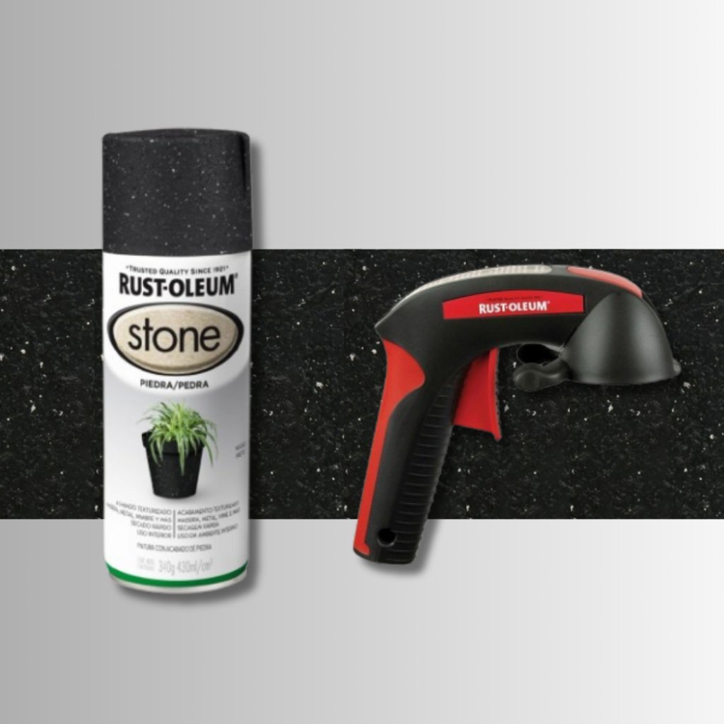 Kit Spray Stone Efeito Pedra Preto e Gatilho Aplicador Rust Oleum