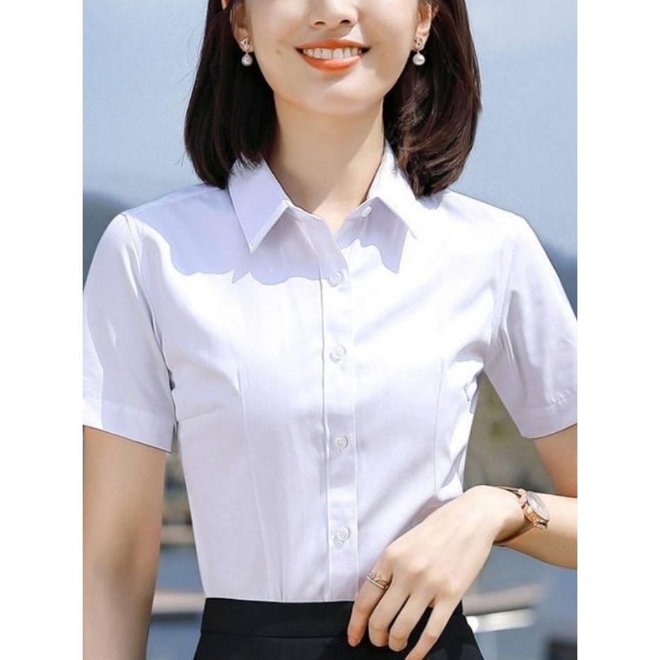 Verão camisa branca de manga curta feminina profissional Wear entrevista topo 2026 novo estilo versão coreana magro-ajus