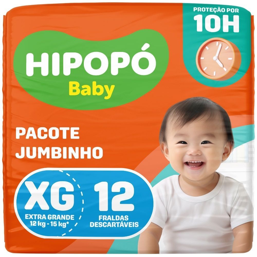 Fralda Hipopó Baby Tamanho XG Pacote Jumbinho 12 Unidades Descartáveis