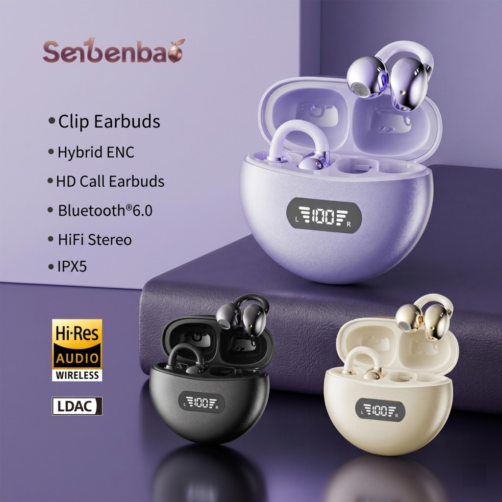 Senbenbao Q71 Fones De Ouvido Com Clipe Bluetooth BT6.0 HD Chamada ENC Cancelamento De Ruído LED Display De Energia XF55