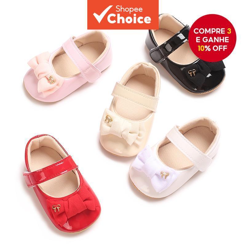 Sapatos de princesa bebê primavera e outono, couro laqueado com laço, tênis macio para bebê menina, sapatilhas para