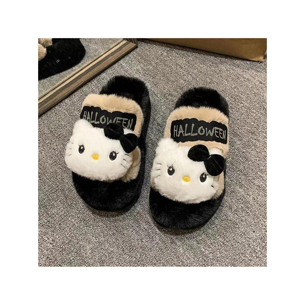 Super grosso estilo doce gatinho chinelos de pele de gato feminino outono inverno moda All-Match meia chinelos exterior 