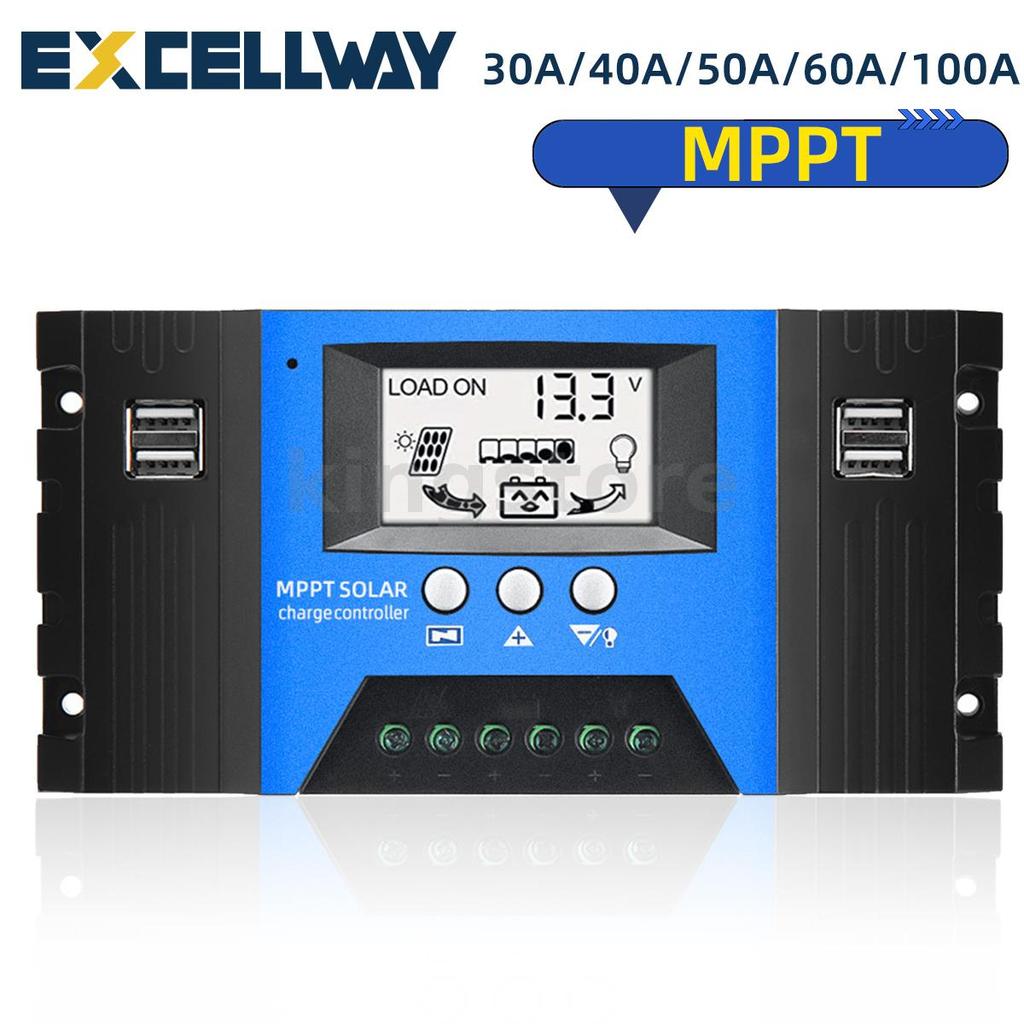 EXCELLWAY 30/40/50/60/100A MPPT Controlador Solar LCD De Carga Precisão Dual USB Painel Regulador De Bateria