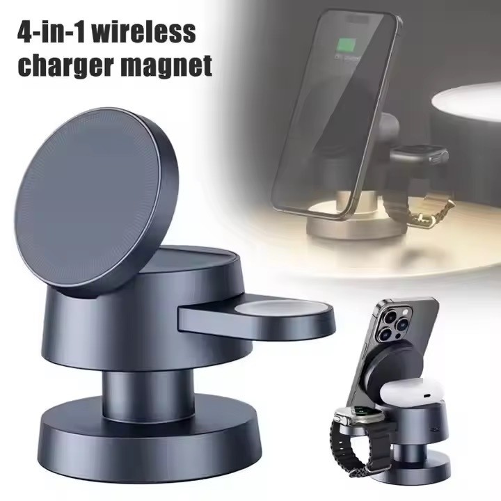 Carregador Magnético Dock 3 em 1 Ajustável Magsafe Luz Led P/ Celular Smartwatch · foto 2