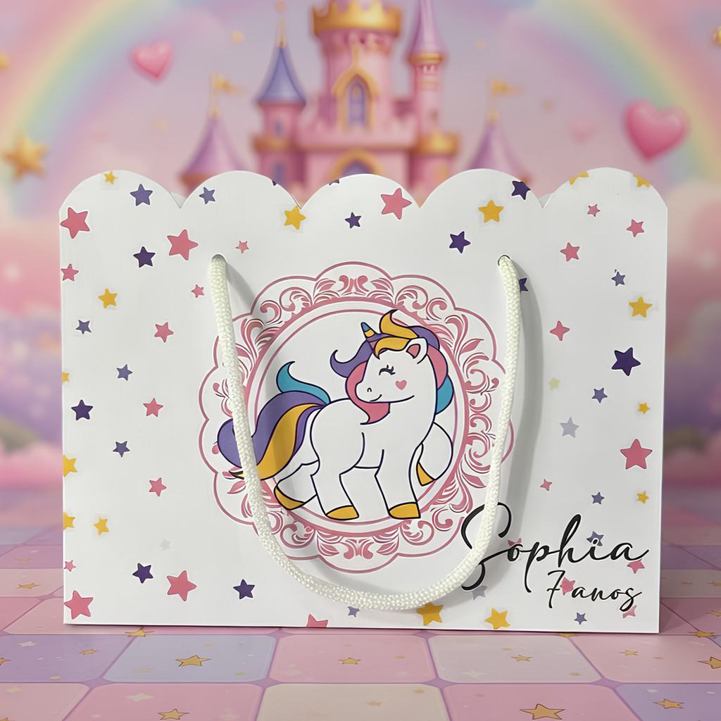 Kit Sacolinha Sacola Papelaria Personalizada Unicórnio Sacolinha de Lembrancinha Caixinha para Festa