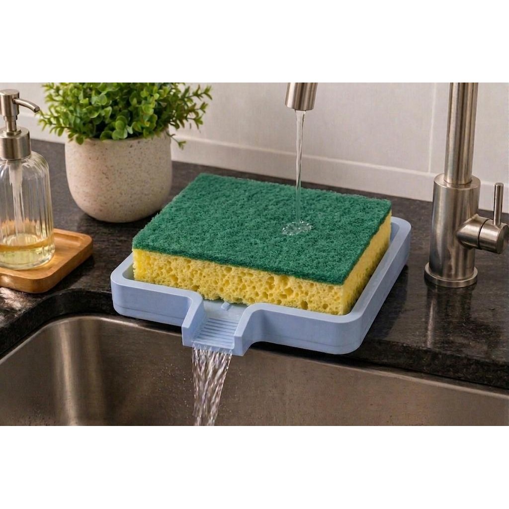 Kit Suporte Pia + Descanso Colher 3D Organizador Cozinha Escorredor Esponja Prático
