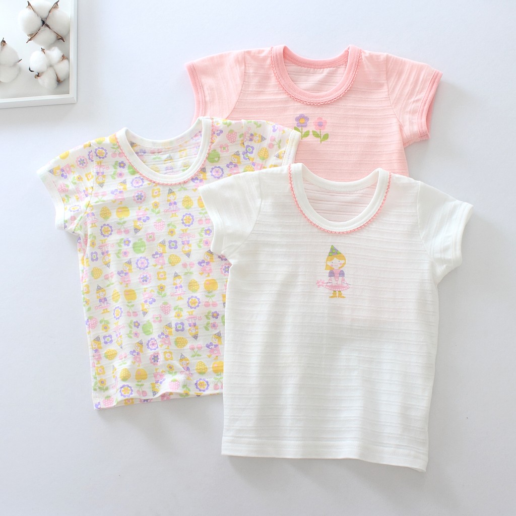 Crianças puro algodão de manga curta camiseta feminino bebê menina fino Slub algodão japonês meia manga algodão topo 3 p