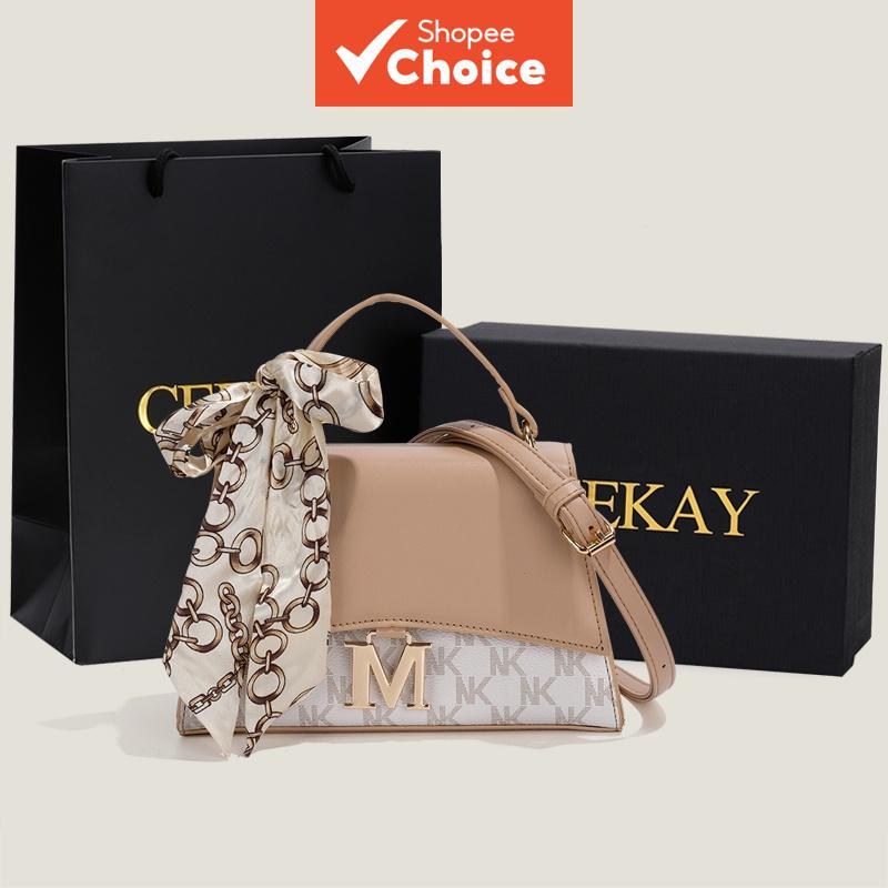 Bolsa Feminina De Couro Com Alça Superior , Bordado , Laço Elegante , Logotipo M