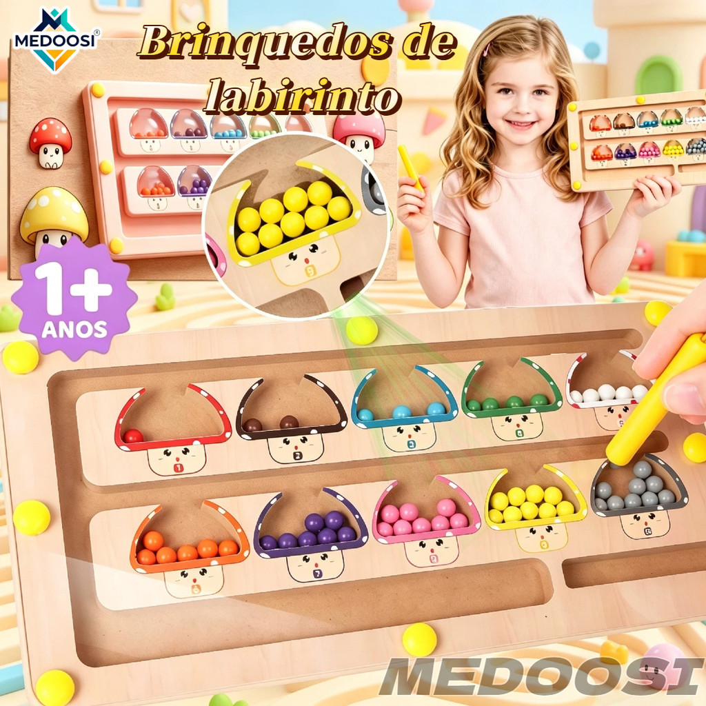 MEDOOSI Jogo Magnético Montessori Labirinto de Madeira