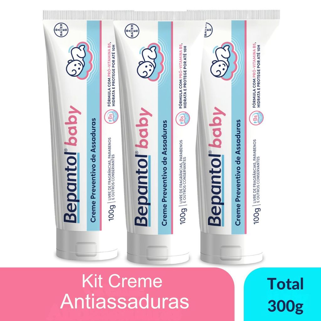 Imagem Kit 3 Creme Pomada de Assadura VitB5 100g Cada Bepantol Baby