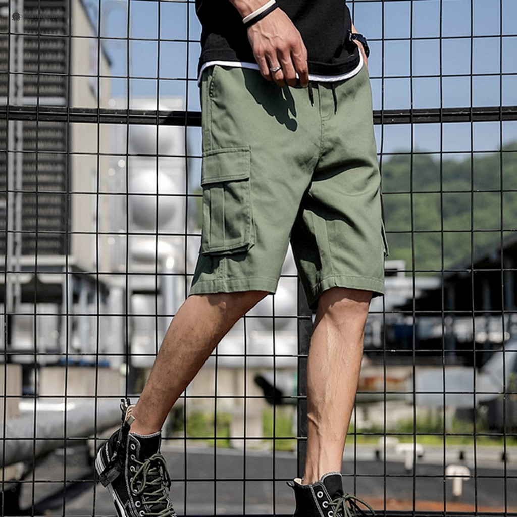 Shorts Cargo Casuais Masculinos Com Cintura Elástica E Respirável Bolsos Adequados Para Roupas De Reunião De Amigos