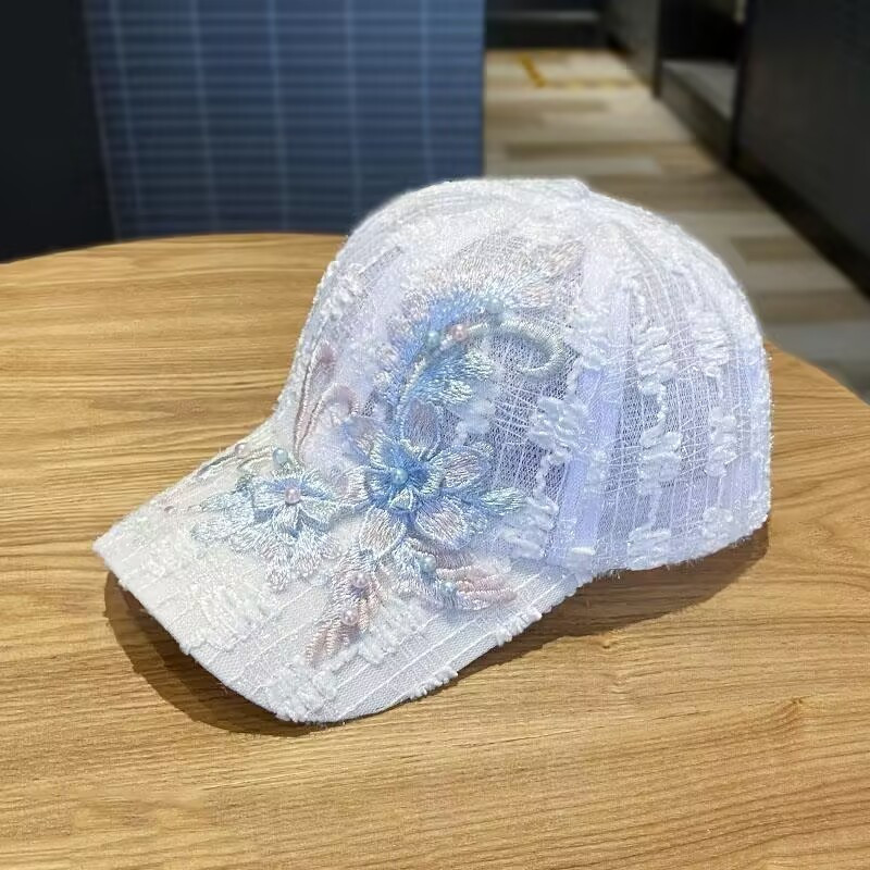 Novo estilo flor bordado gaze boné verão respirável boné de beisebol não abafado suor protetor solar