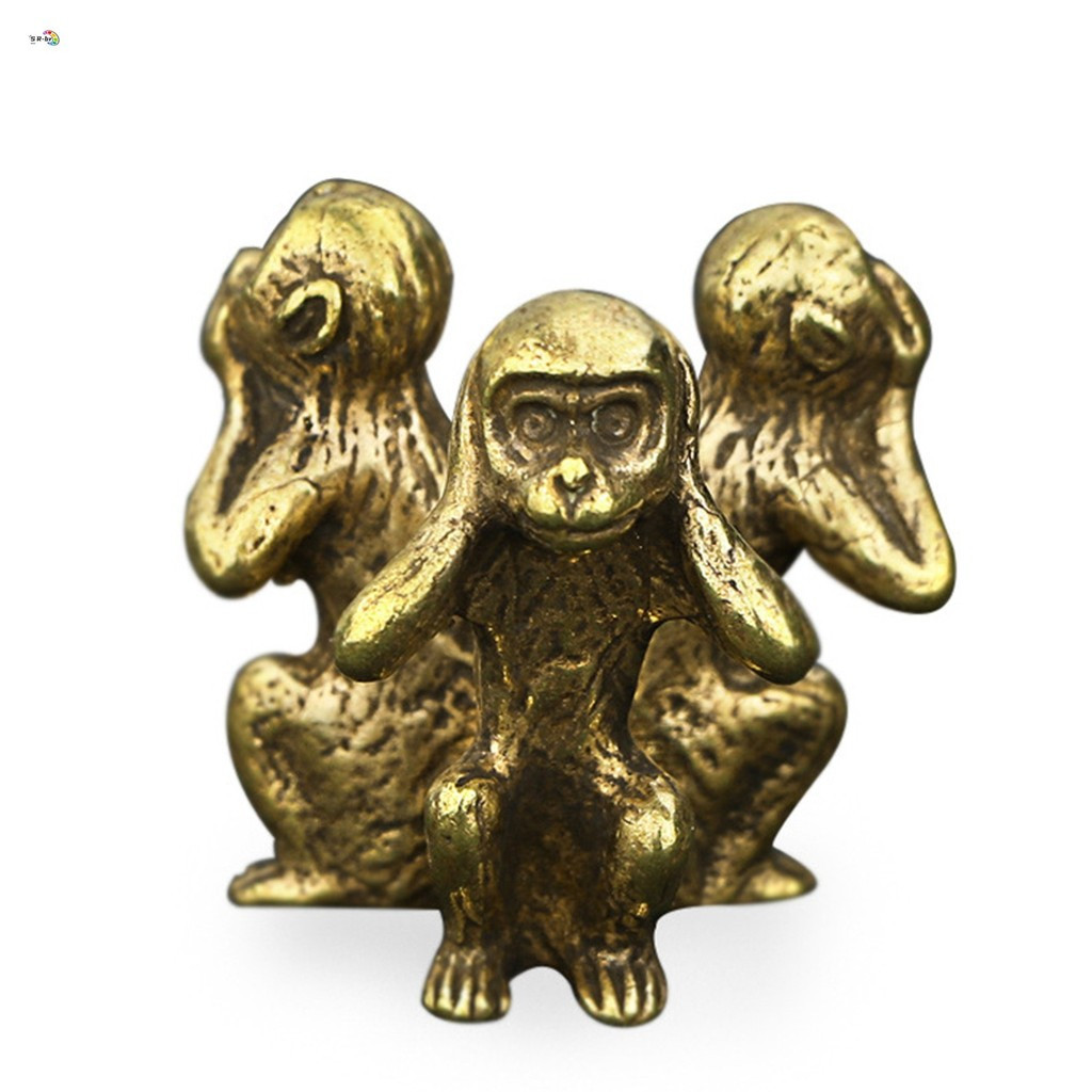 Escultura De Três Macacos De Bronze Vintage-Estatueta Em Miniatura De Cobre Sólido Para Decoração De Casa