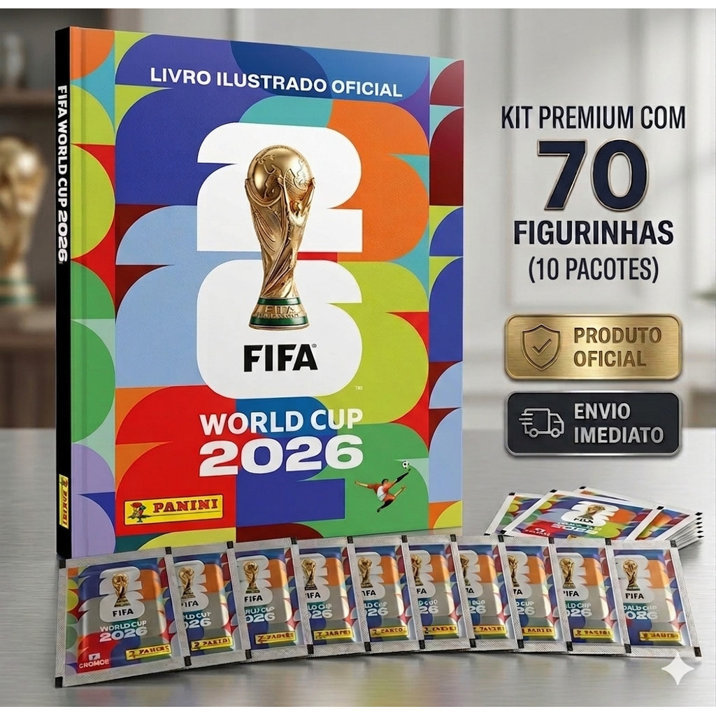 Kit Álbum Capa Dura e 70 figurinhas (10 envelopes) – Copa do Mundo 2026