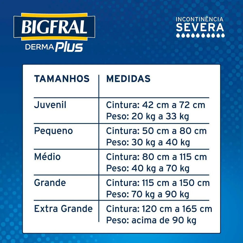 Fralda Geriátrica Bigfral DermaPlus Noturna Unissex Incontinência Severa G 16 Unidades