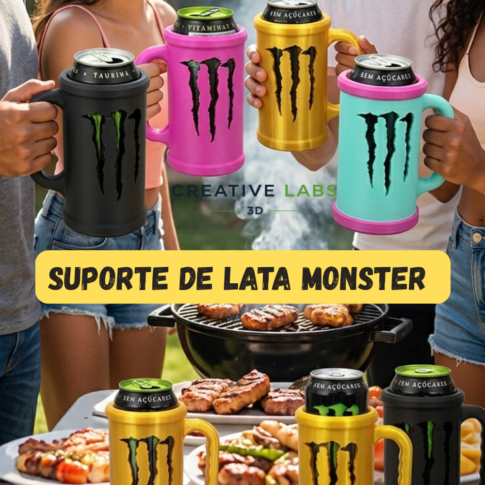 Suporte para Lata Monster + tampa 3D | Porta Lata Personalizado | Antiderrapante e Estiloso
