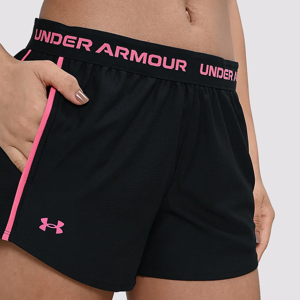 Shorts Under Armour Tech Play Up Sports Feminino Preta e Rosa