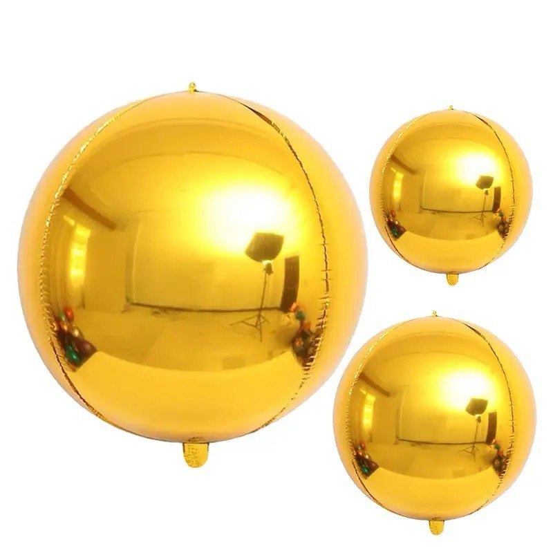 Kit C/ 12 Balão Metalizado Bola Orbis Globo 4d Dourado Festa - 4 Cada Tamanho Festa Decoração Enfeite Lembrancinha