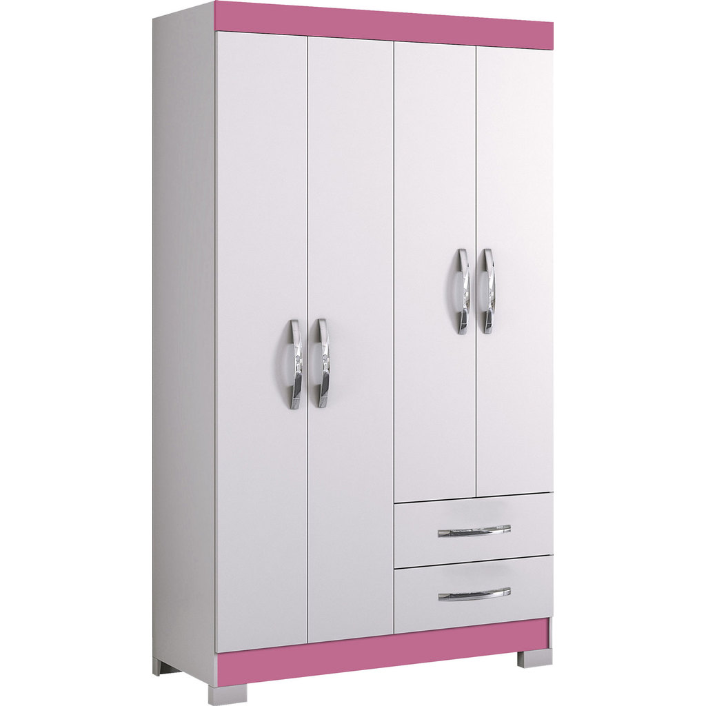 Guarda-Roupa Roupeiro para Quarto de Solteiro Malto 4 Portas 2 Gavetas Moderno Rosa - MoveisAqui