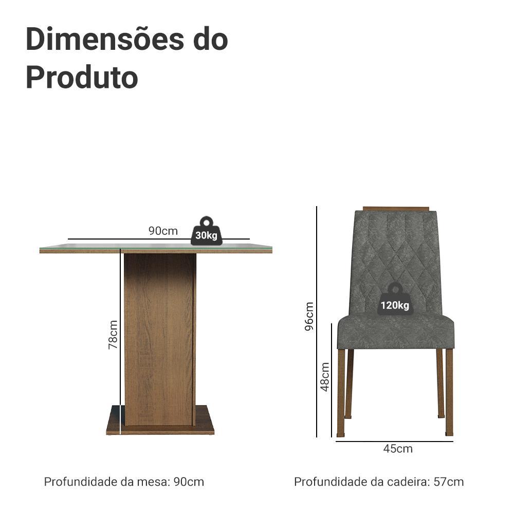 Conjunto Sala de Jantar Tampo de Vidro 4 Cadeiras Rustic/Cinza/Silver Capri Madesa · foto 2