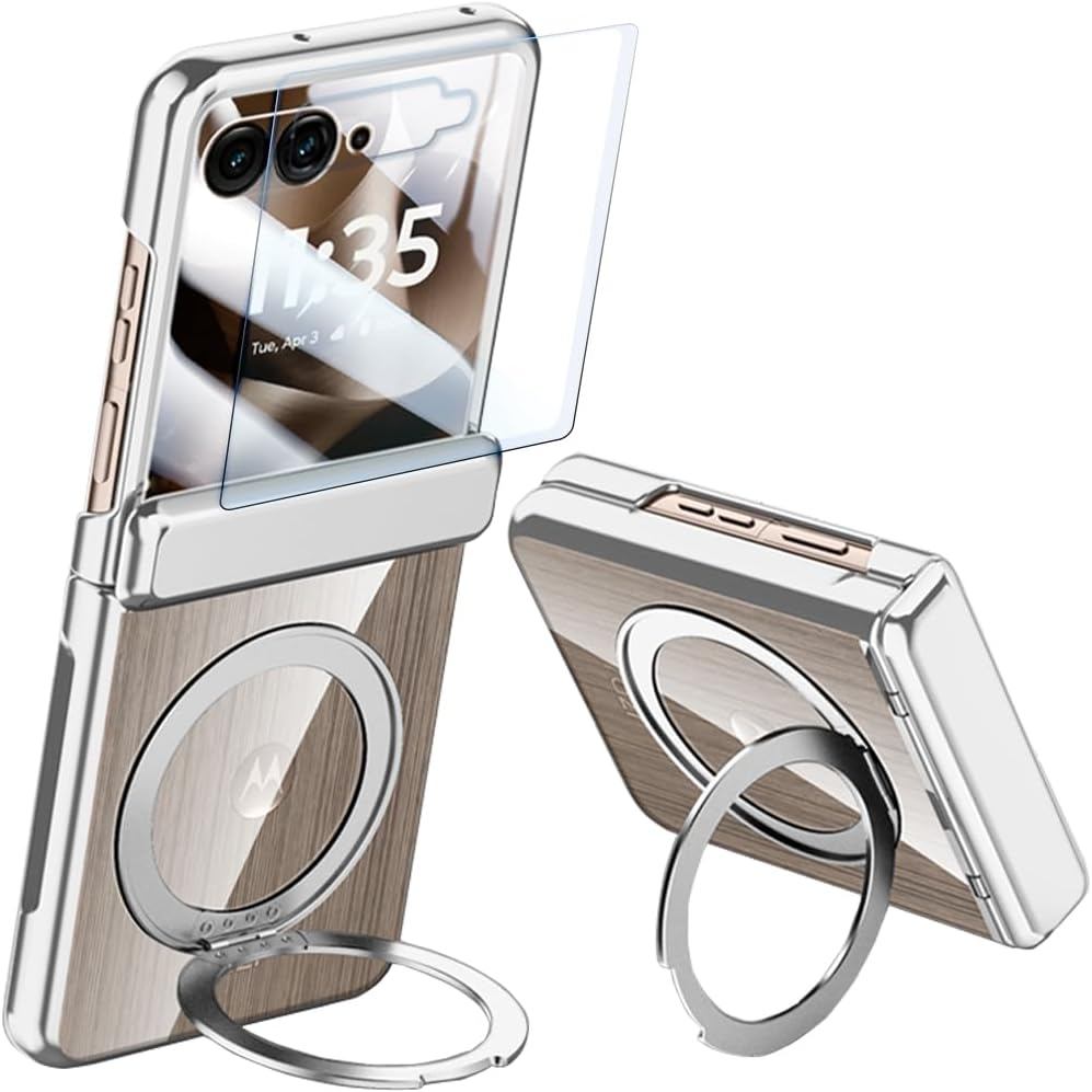 Capa Transparente para Motorola Razr Ultra 2025 com Suporte Magnético Rotativo, 