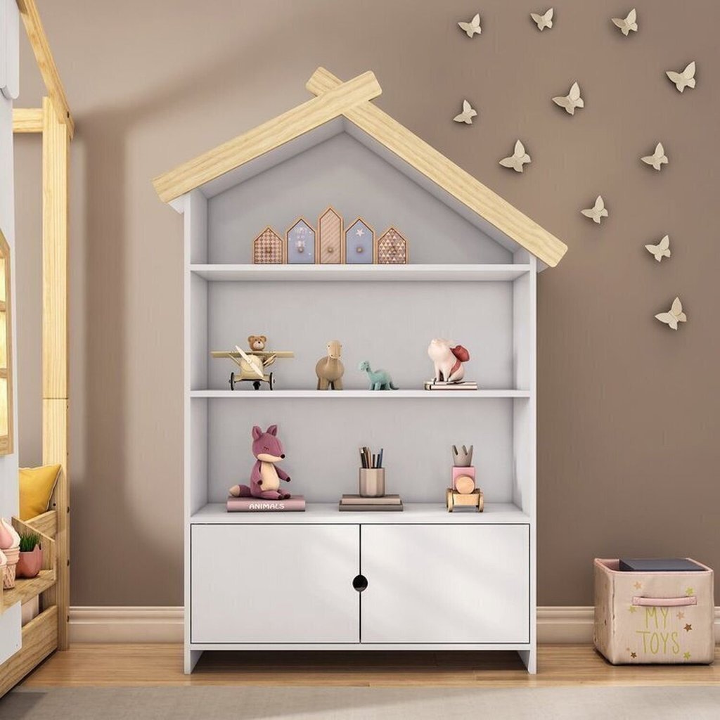 Estante Infantil Casinha MDF/Madeira 2 Portas Casatema MadeiraOriginals Branco/Marrom