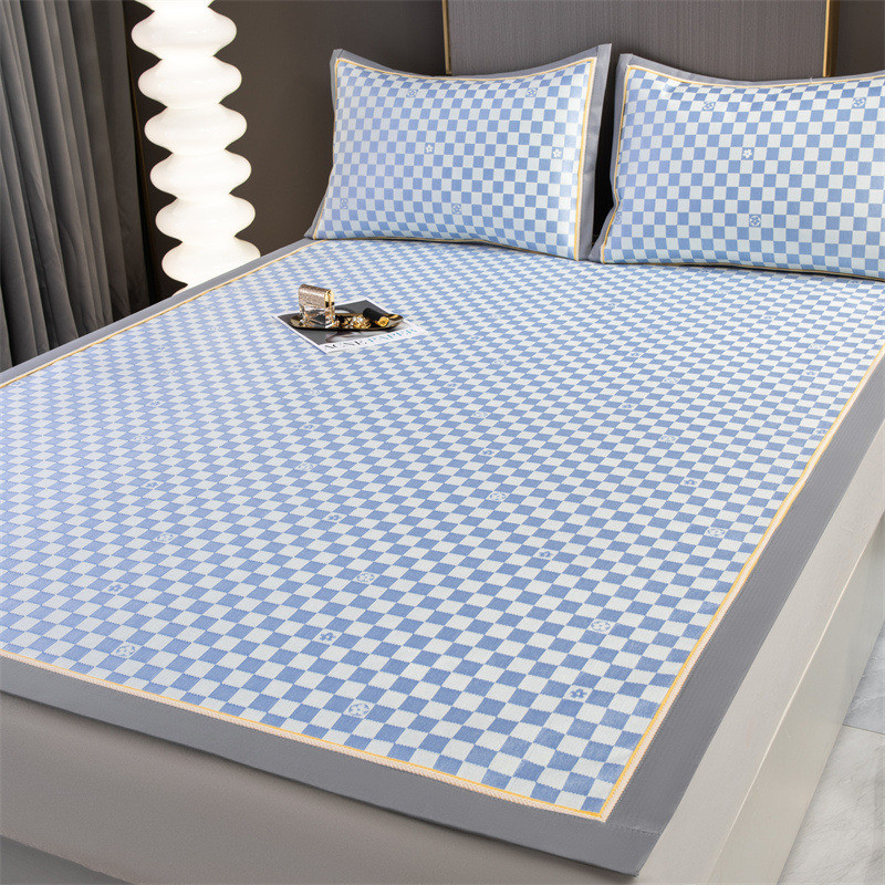 Tapete de seda gelada Jacquard, lençol estilo azulejo com sensação legal, dobrável, fronha de seda gelada, lavável, tece