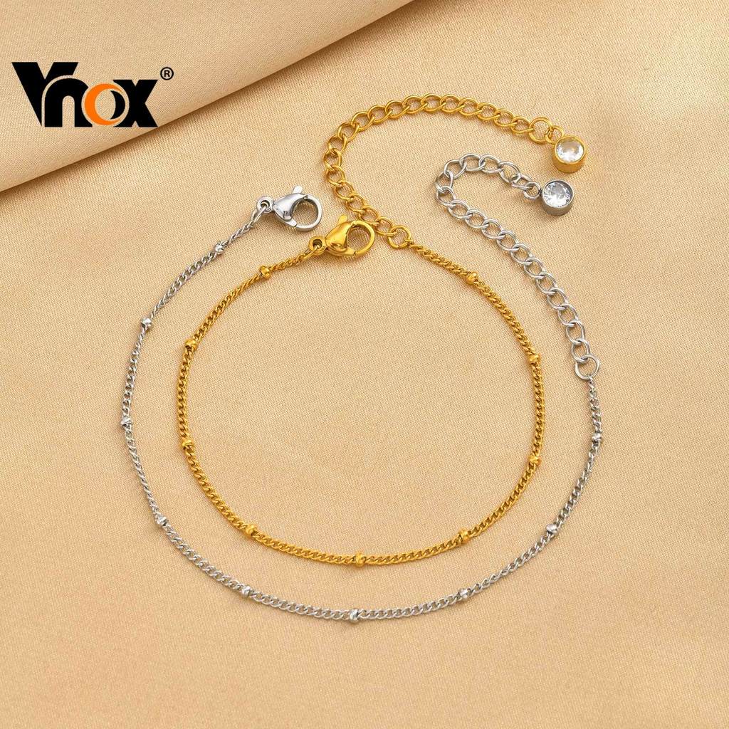 Pulseira Delicada De Contas De Aço Inoxidável Vnox Para Mulheres , Estilo Minimalista , Joias De Corrente Em Camadas Emp