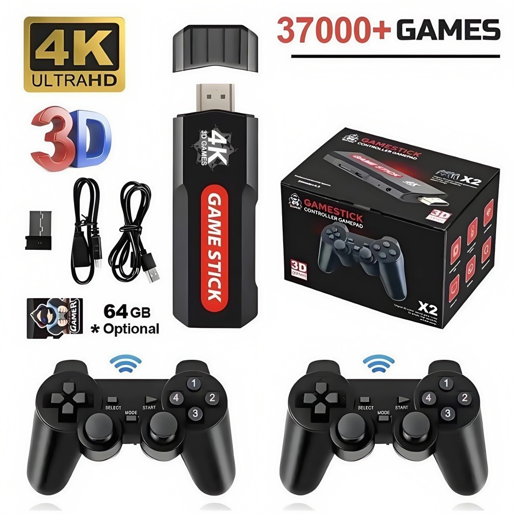 Video Game Stick 2 - Console 4k 64GB GD10 40000 MIL Jogos + 2 Controles a Pronta Entrega Jogos Retrô Para PSP PS1 GBA